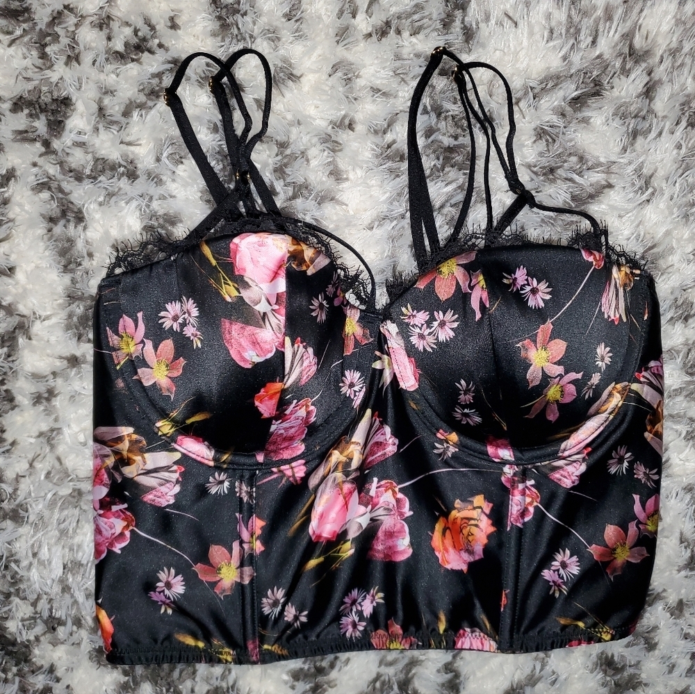 Victoria's Secret Black Floral Very Sexy Corset Bustier Top